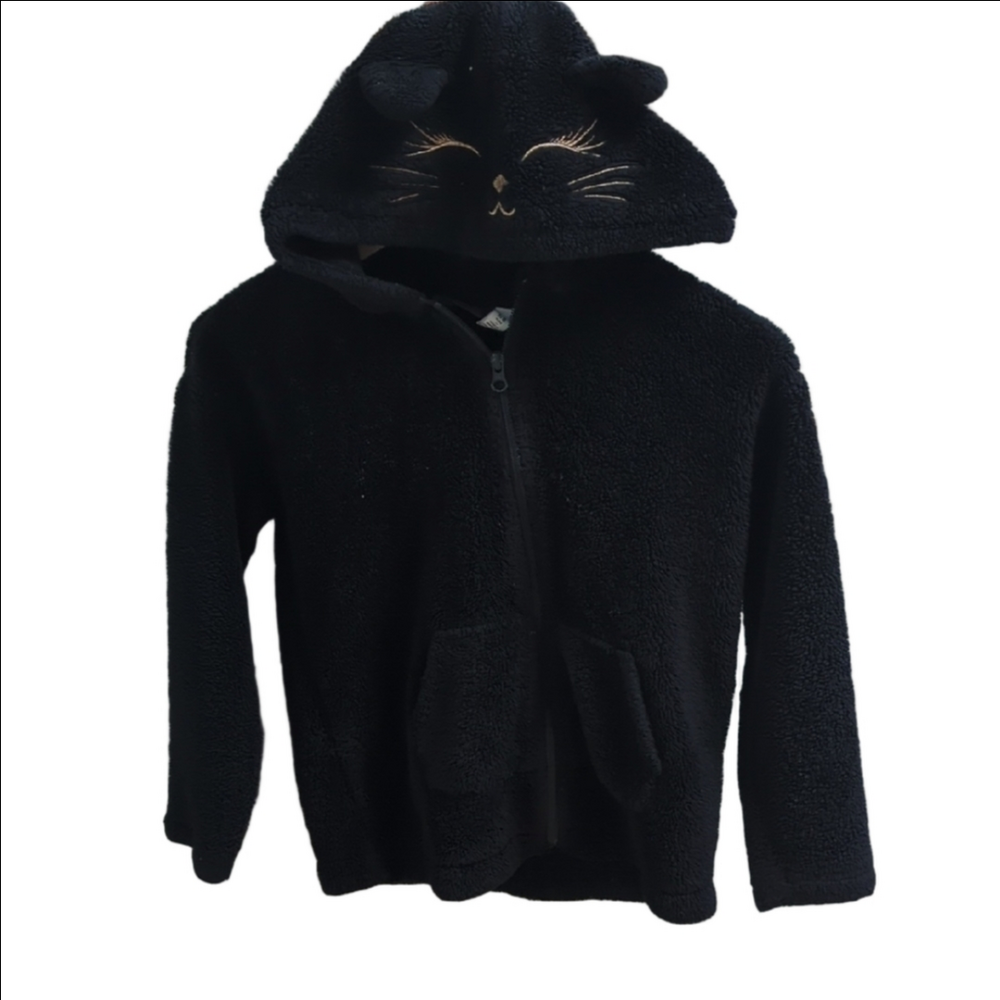 The Children's Place Black Cat Ear Sherpa Fleece Zip Hoodie 7/8
